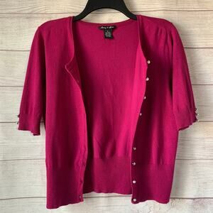 Audrey & Grace Pink Knit Cardigan Sweater Pearly Buttons Size Medium